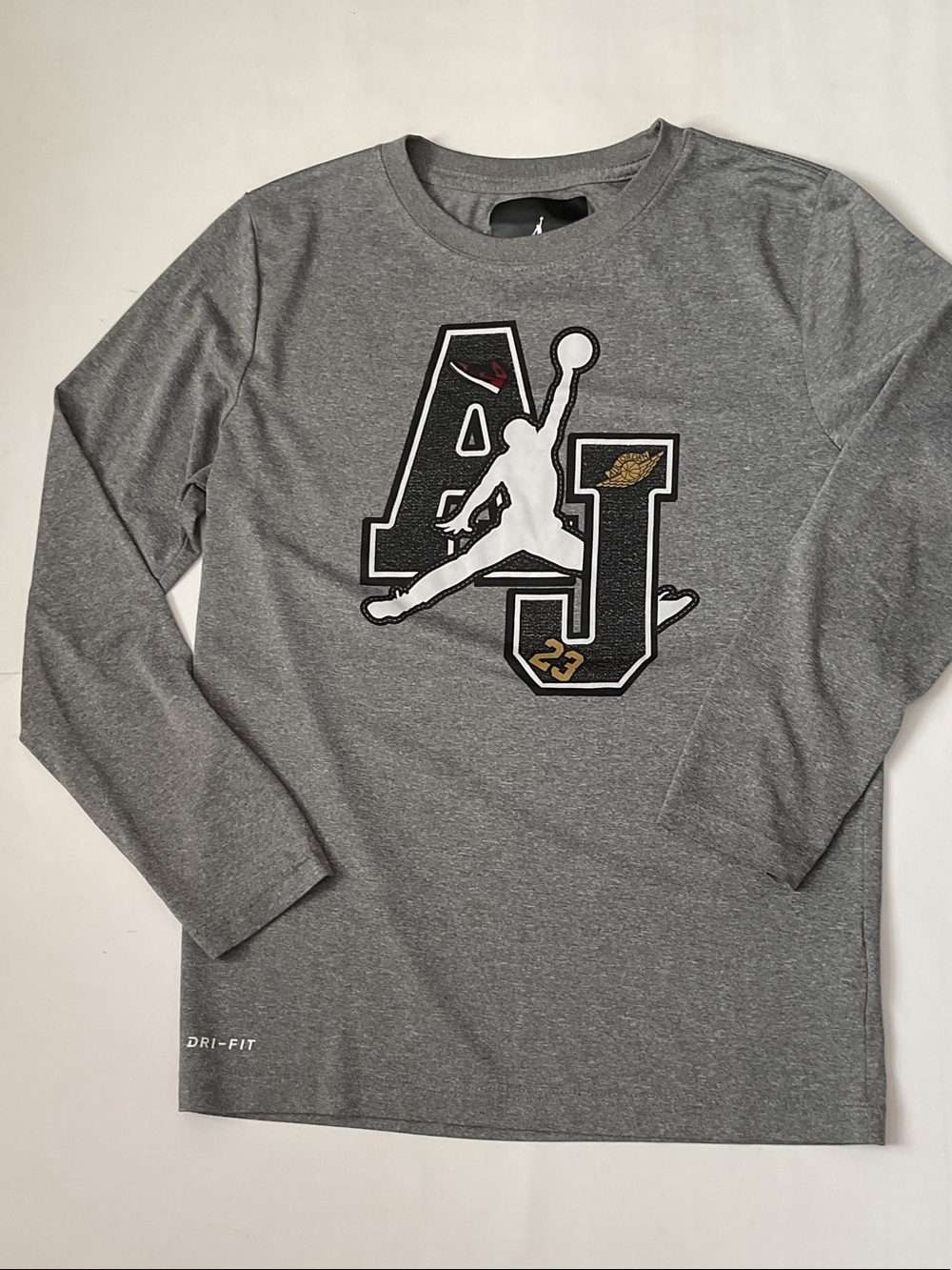 Jordan Boys' Gray Dri-FIT AJ Graphic Long-Sleeve Tee